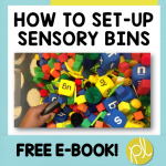 Grab this free e-book all about sensory bins! Details include how to set sensory play activities up in your classroom AND align to learning! Download your free ebook at Positively Learning Blog