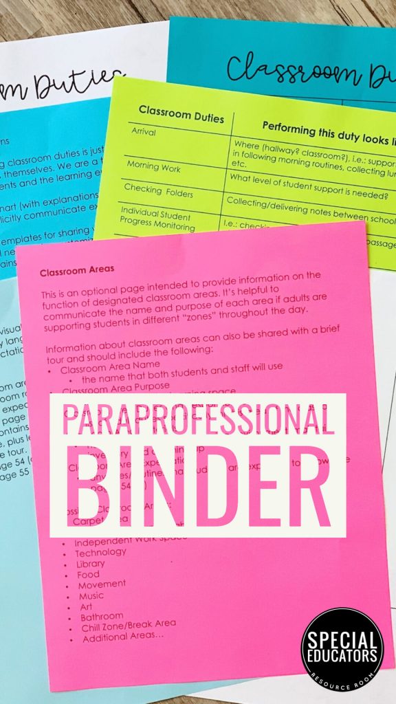 Paraprofessional Training Binder