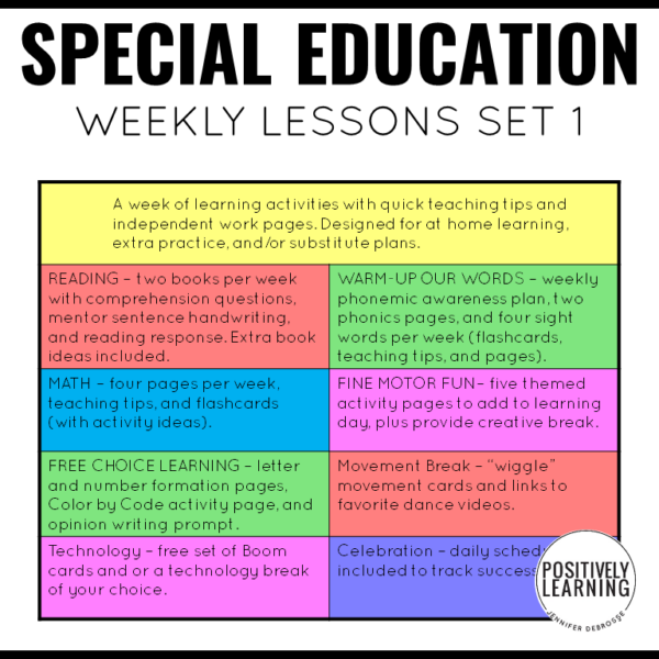 Special Education Weekly Lesson Plans Positively Learning