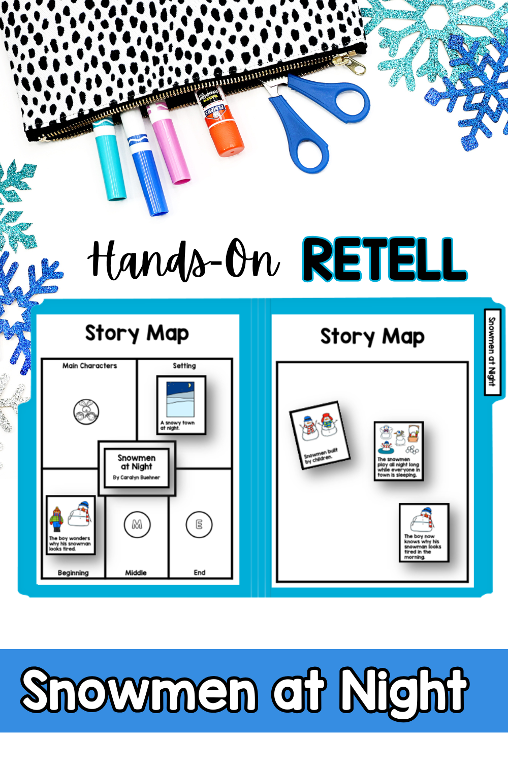 Retell Go Map Snowmen at Night Story Map Retell File Folder