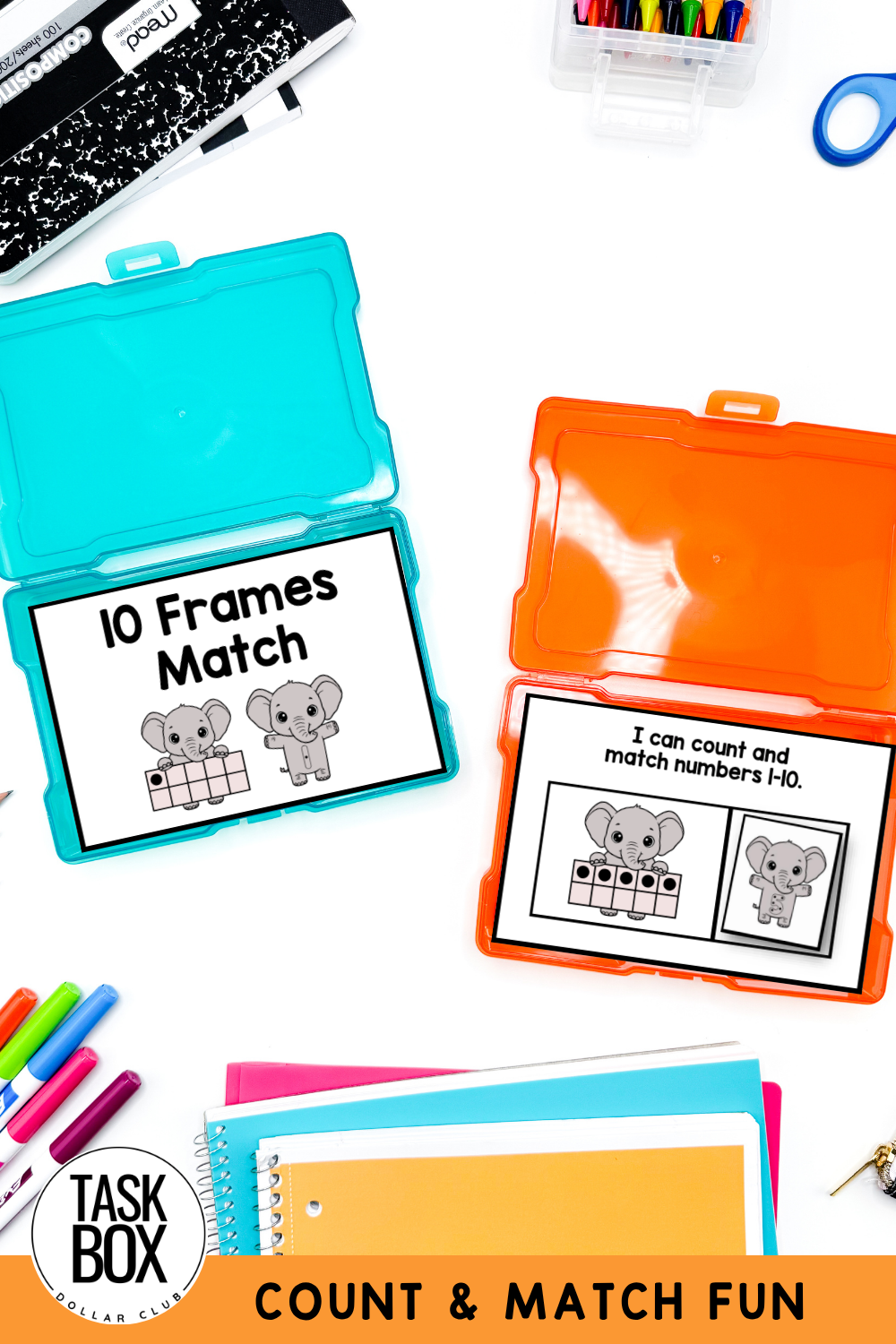 Elephant Ten Frames Count and Match Task Box