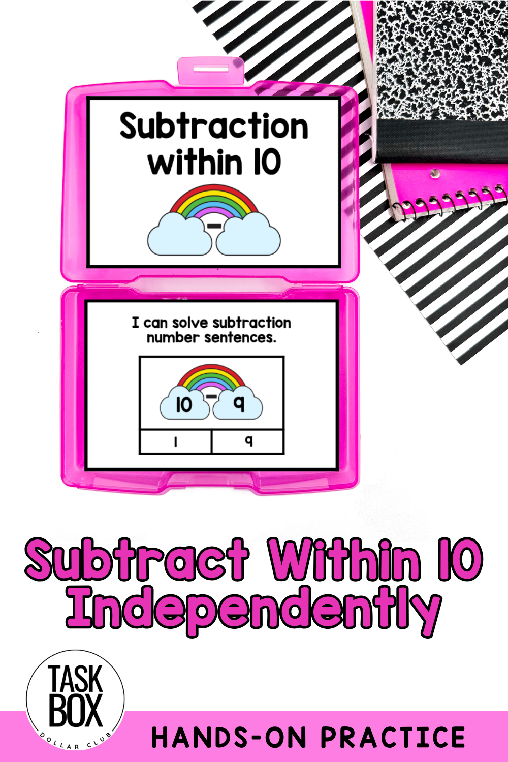 Rainbow Subtraction Within 10 Task Box